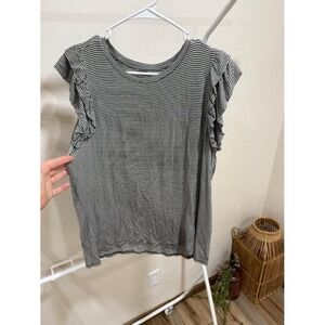 A New Day Women's XXL Green White Stripe‎ Ruffle Sleeve Top